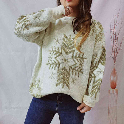 Snowflake Pattern Long Sleeve Sweater