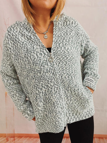 Zip Up Drawstring Long Sleeve Hooded Sweater