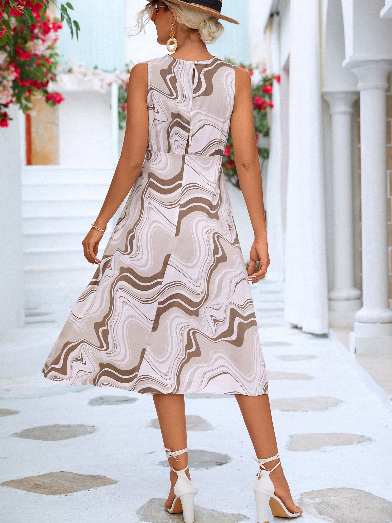 Printed Cowl Neck Sleeveless Dress
