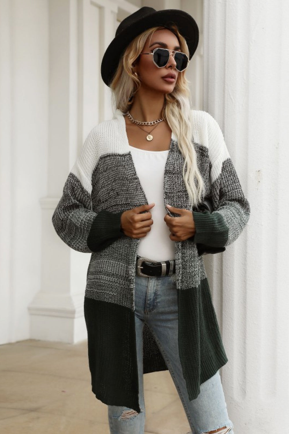 Color Block Chunky Knit Sweater Cardigan