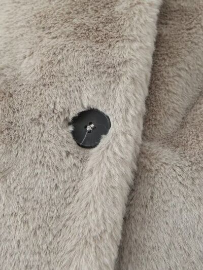 Fuzzy Button Up Lapel Collar Coat